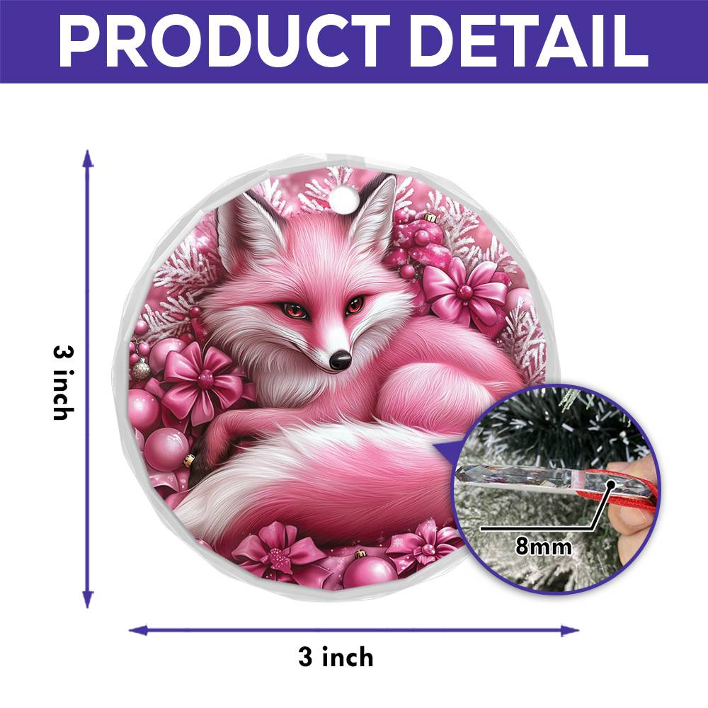 Fox Pink Christmas Design 2 Glass Ornament