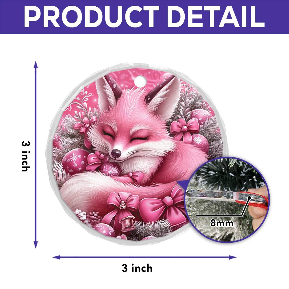 Fox Pink Christmas Design 3 Glass Ornament