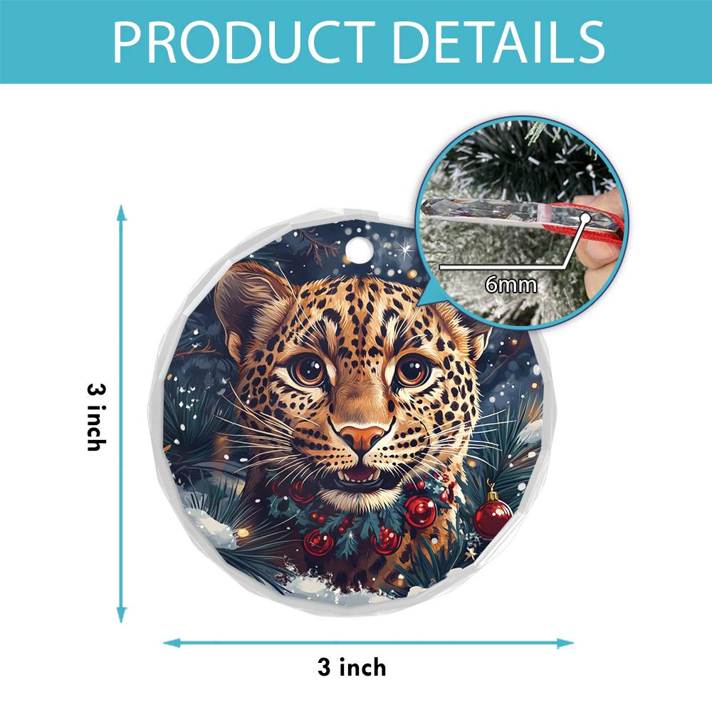 Beautiful Leopard Christmas Night Design 1 Glass Ornament