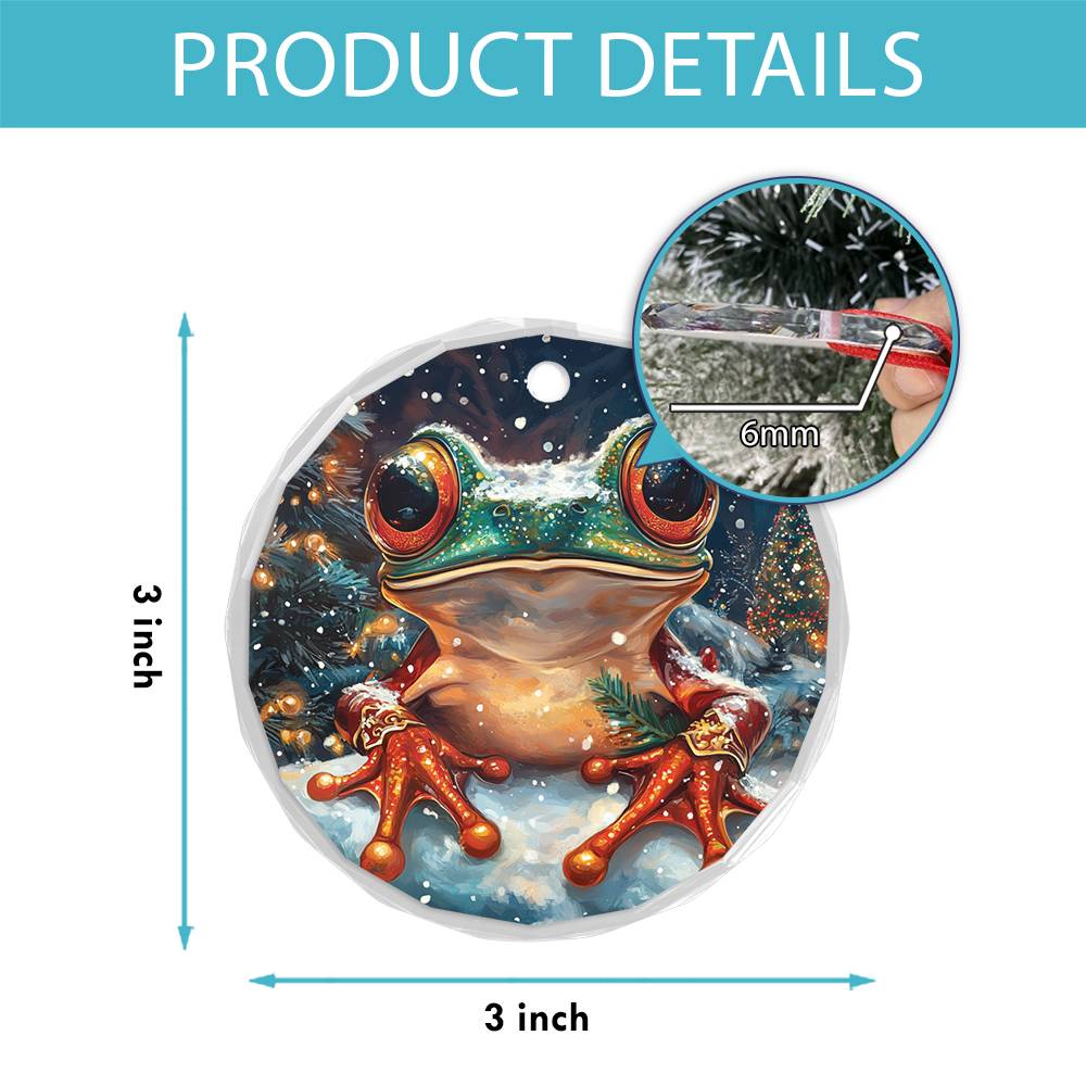 Beautiful Angus Frog Christmas Night Design 3 Glass Ornament