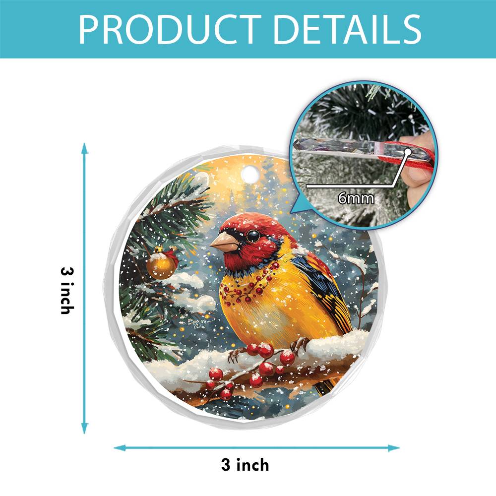 Beautiful Finch Christmas Night Design 1 Glass Ornament