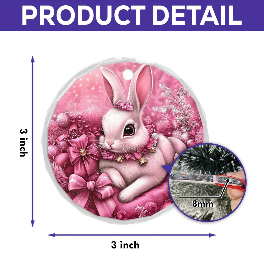 Rabbit Pink Christmas Design 4 Glass Ornament