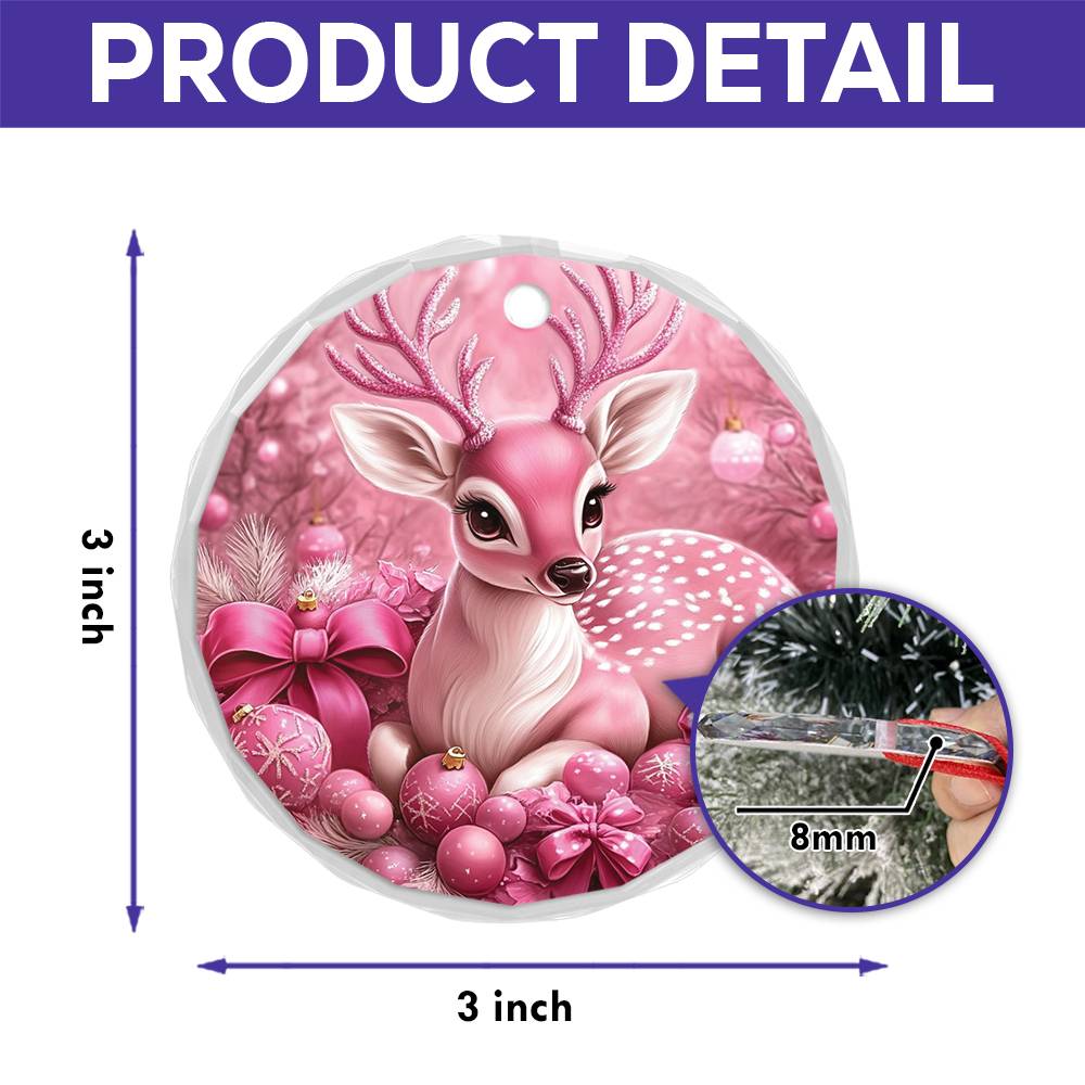 Deer Pink Christmas Design 2 Glass Ornament