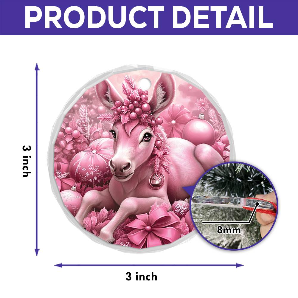 Mule Pink Christmas Design 2 Glass Ornament