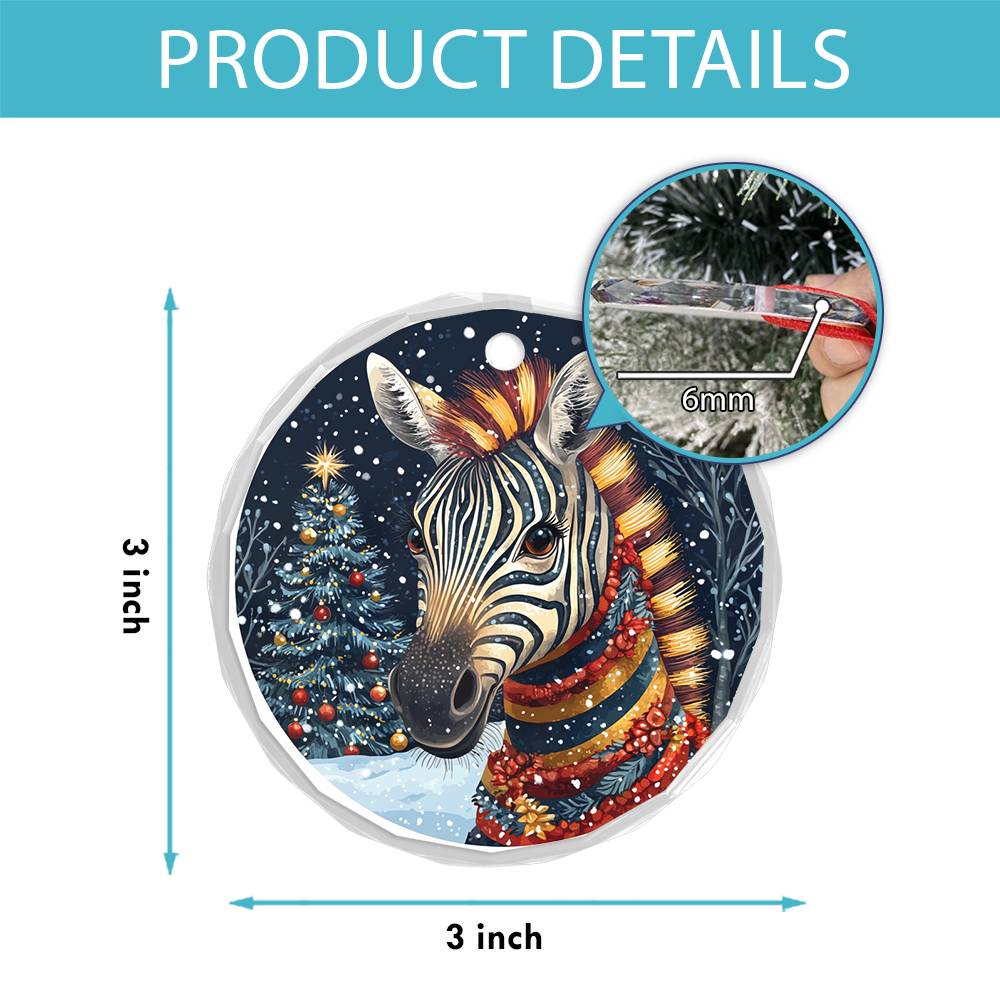 Beautiful Zebra Christmas Night Design 2 Glass Ornament