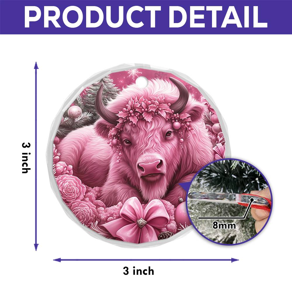 Bison Pink Christmas Design 3 Glass Ornament