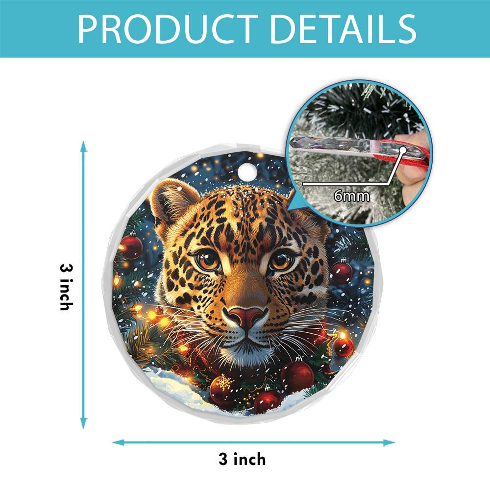 Beautiful Leopard Christmas Night Design 3 Glass Ornament