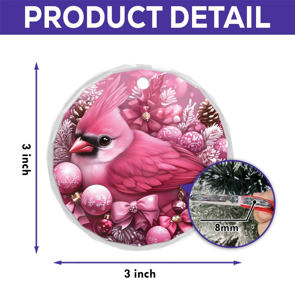 Cardinal Pink Christmas Design 1 Glass Ornament