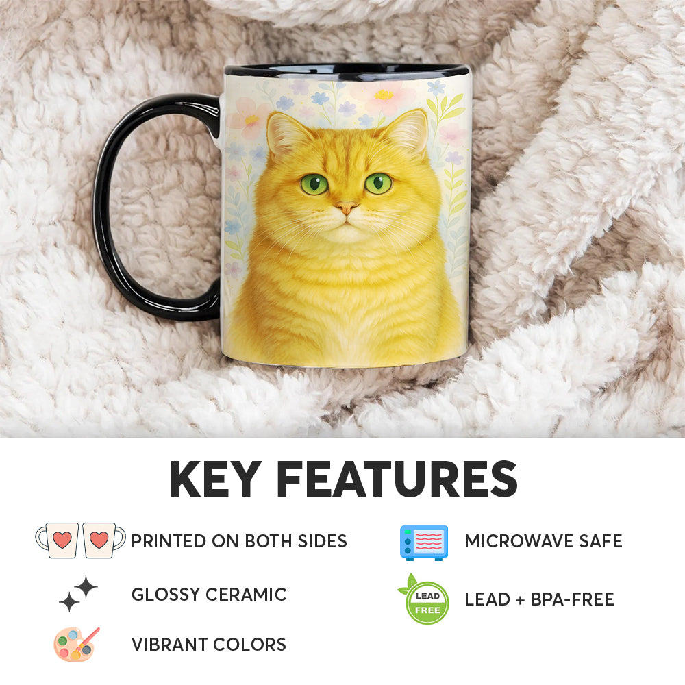 Custom Photo Cat Floral Watercolor Art Mug