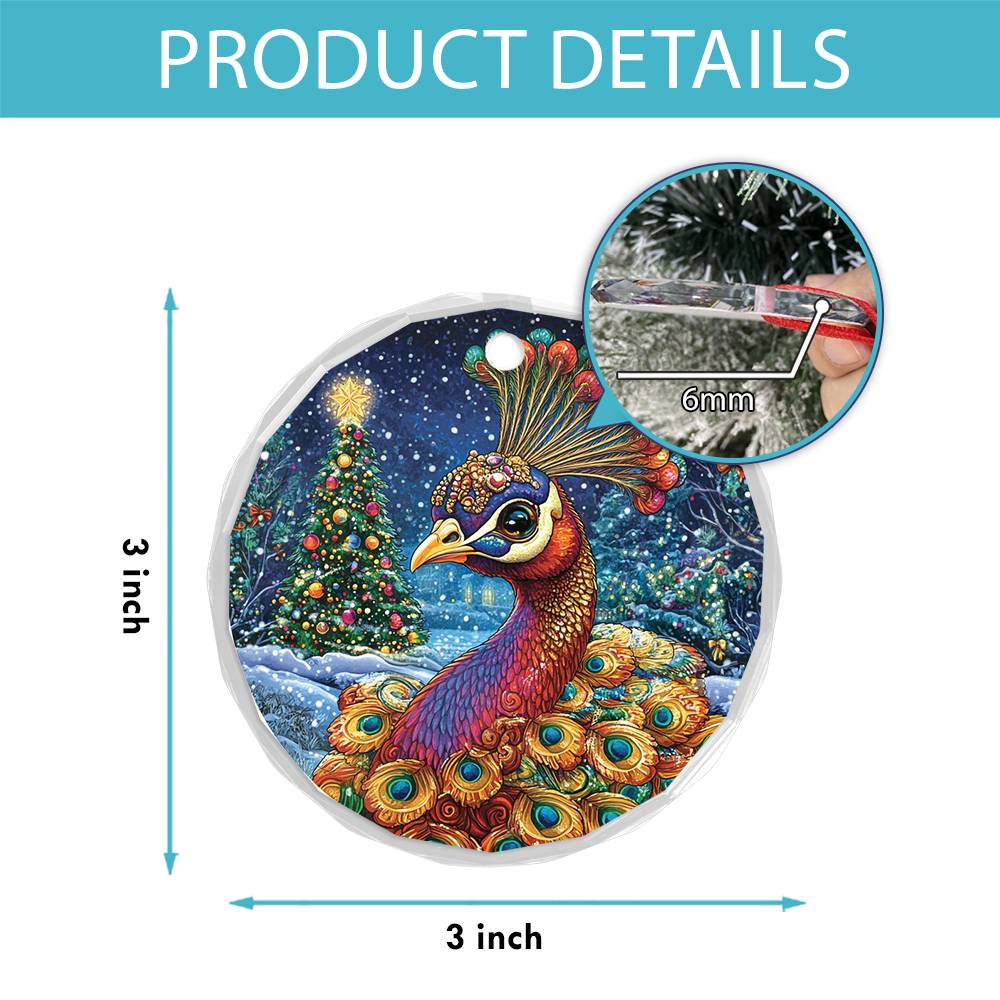 Beautiful Peacock Christmas Night Design 4 Glass Ornament
