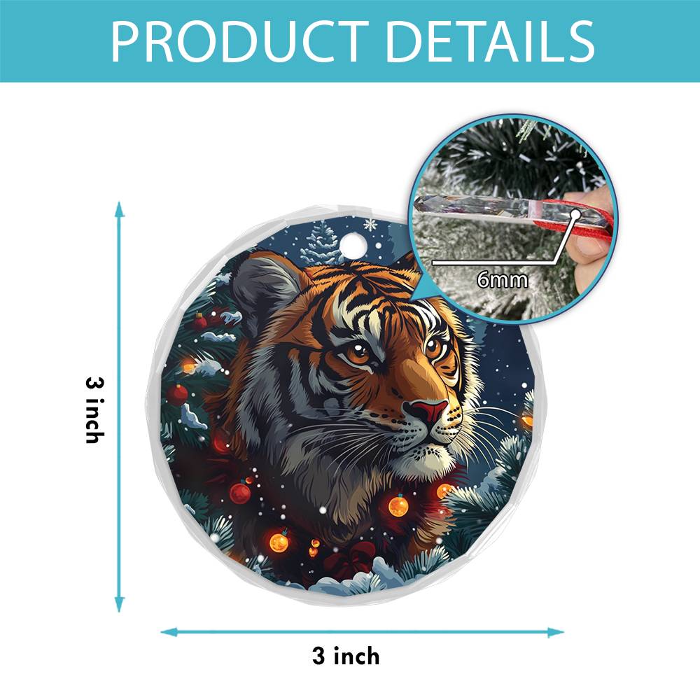 Beautiful Tiger Christmas Night Design 2 Glass Ornament