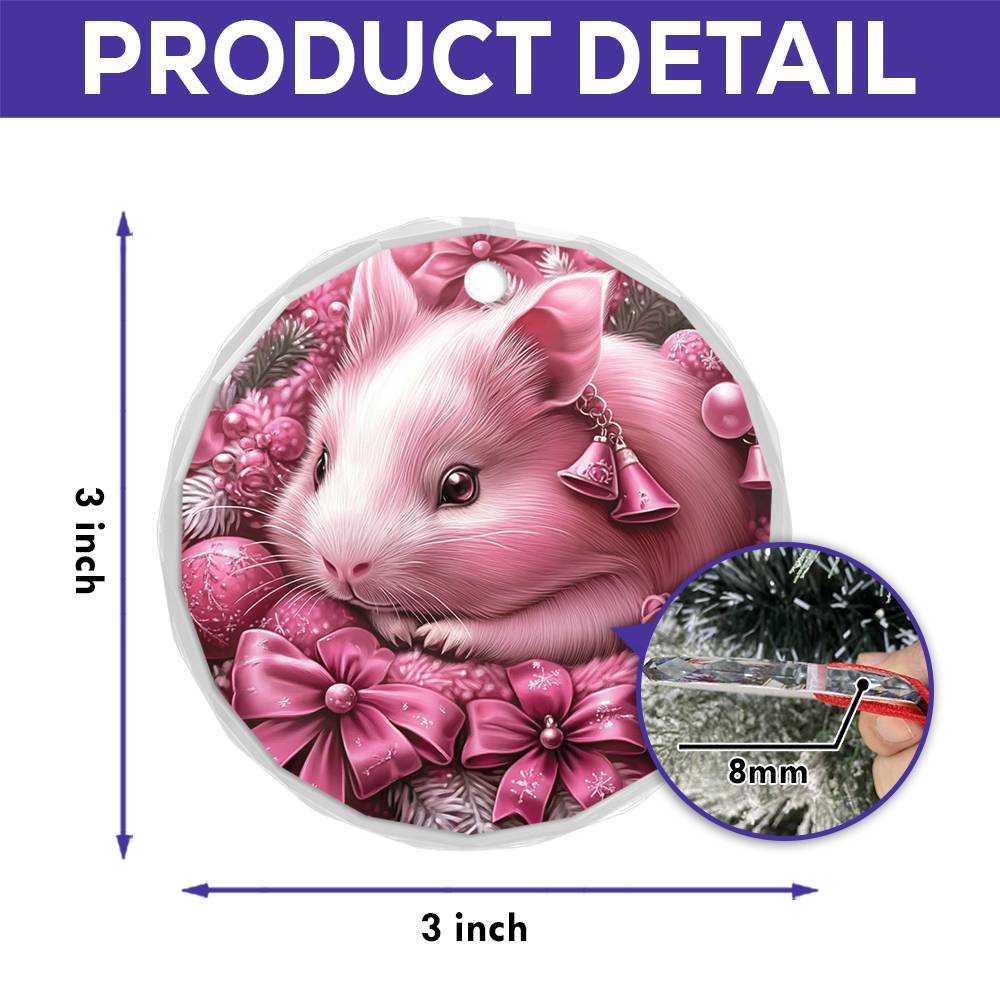 Guinea Pig Pink Christmas Design 4 Glass Ornament
