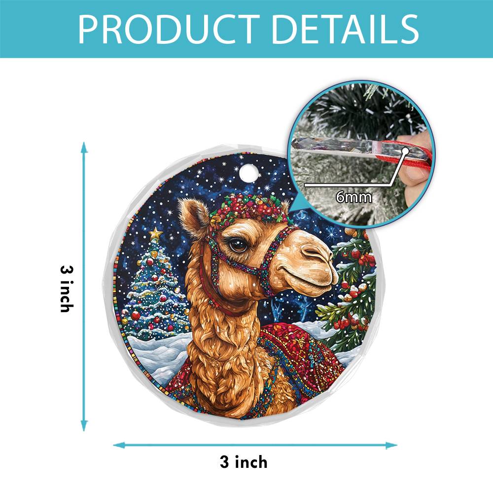 Beautiful Camel Christmas Night Design 2 Glass Ornament