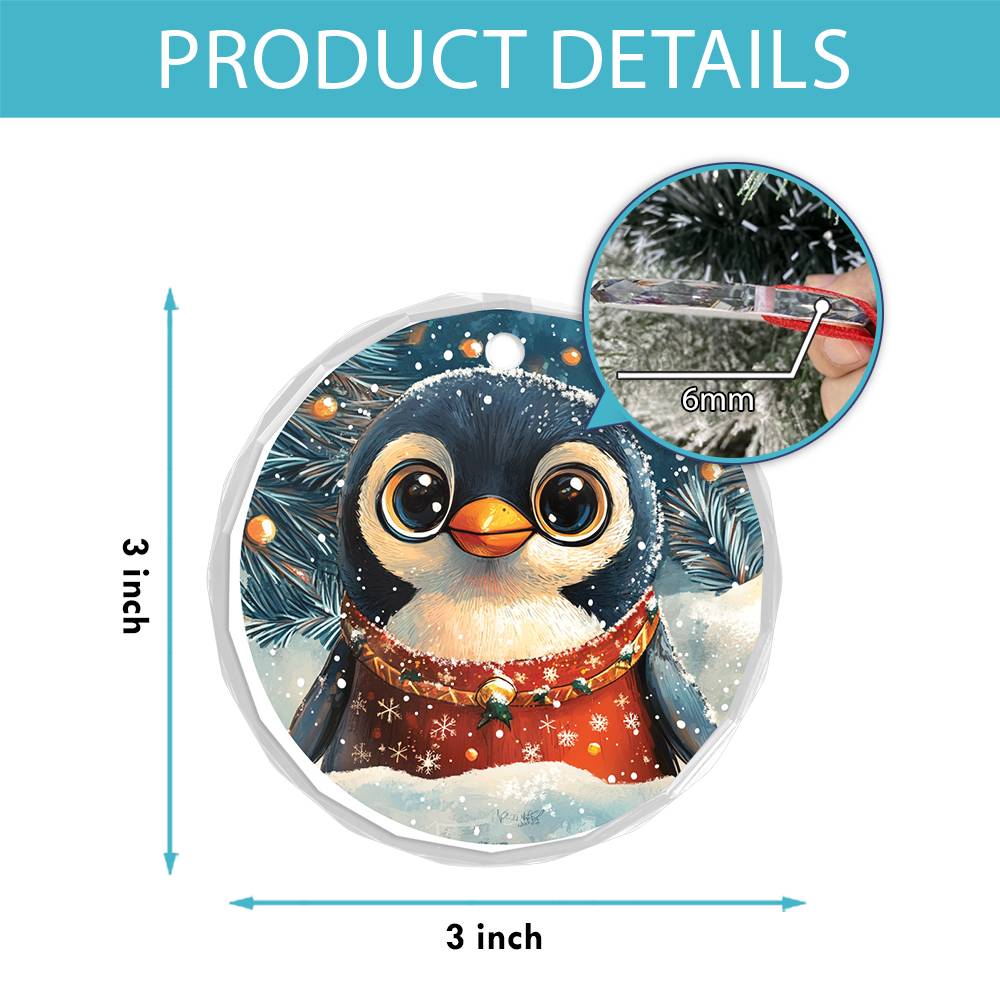 Beautiful Angus Penguin Christmas Night Design 1 Glass Ornament