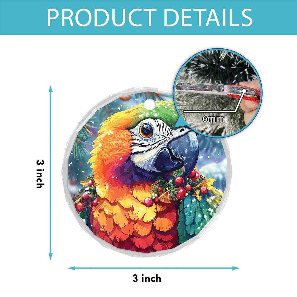 Beautiful Parrot Christmas Night Design 3 Glass Ornament