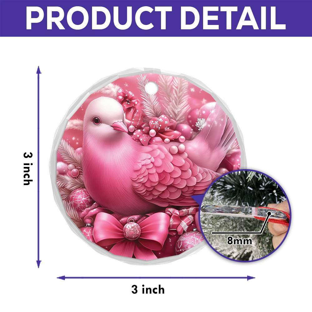 Pigeon Pink Christmas Design 2 Glass Ornament
