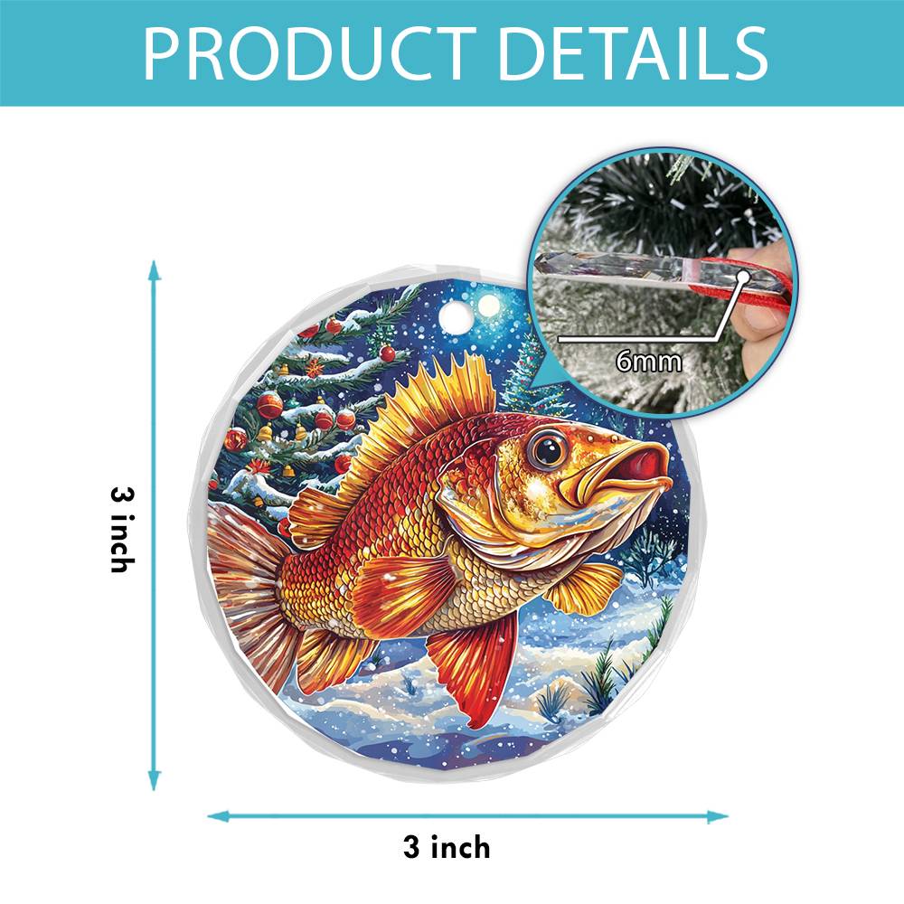 Beautiful Angus Bass fish Christmas Night Design 1 Glass Ornament