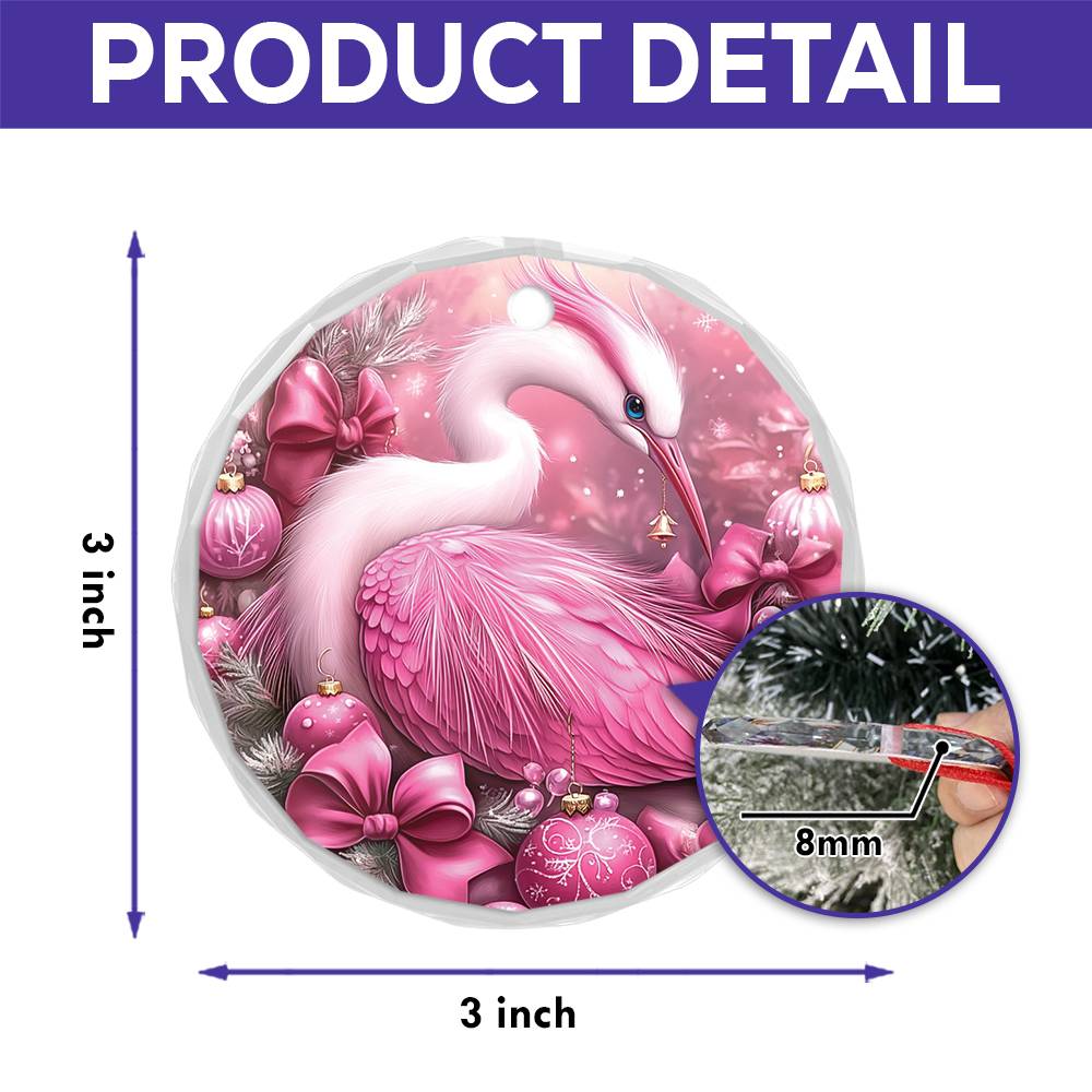 Heron Pink Christmas Design 2 Glass Ornament