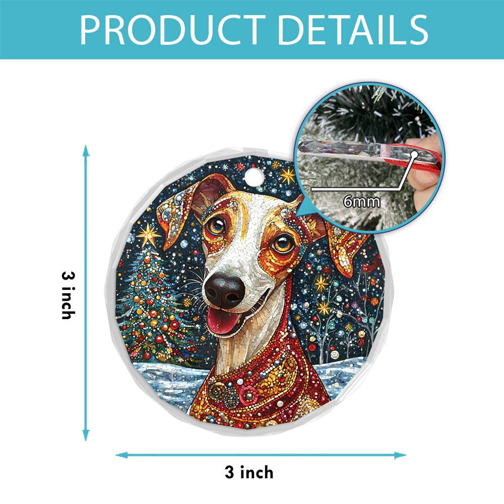 Beautiful Whippet Dog Christmas Night Design 1 Glass Ornament