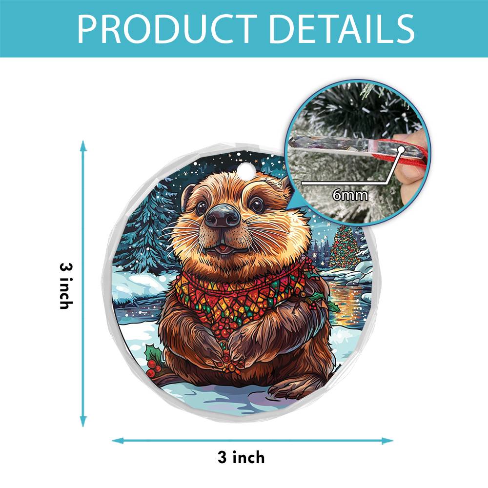Beautiful Angus Beaver Christmas Night Design 1 Glass Ornament