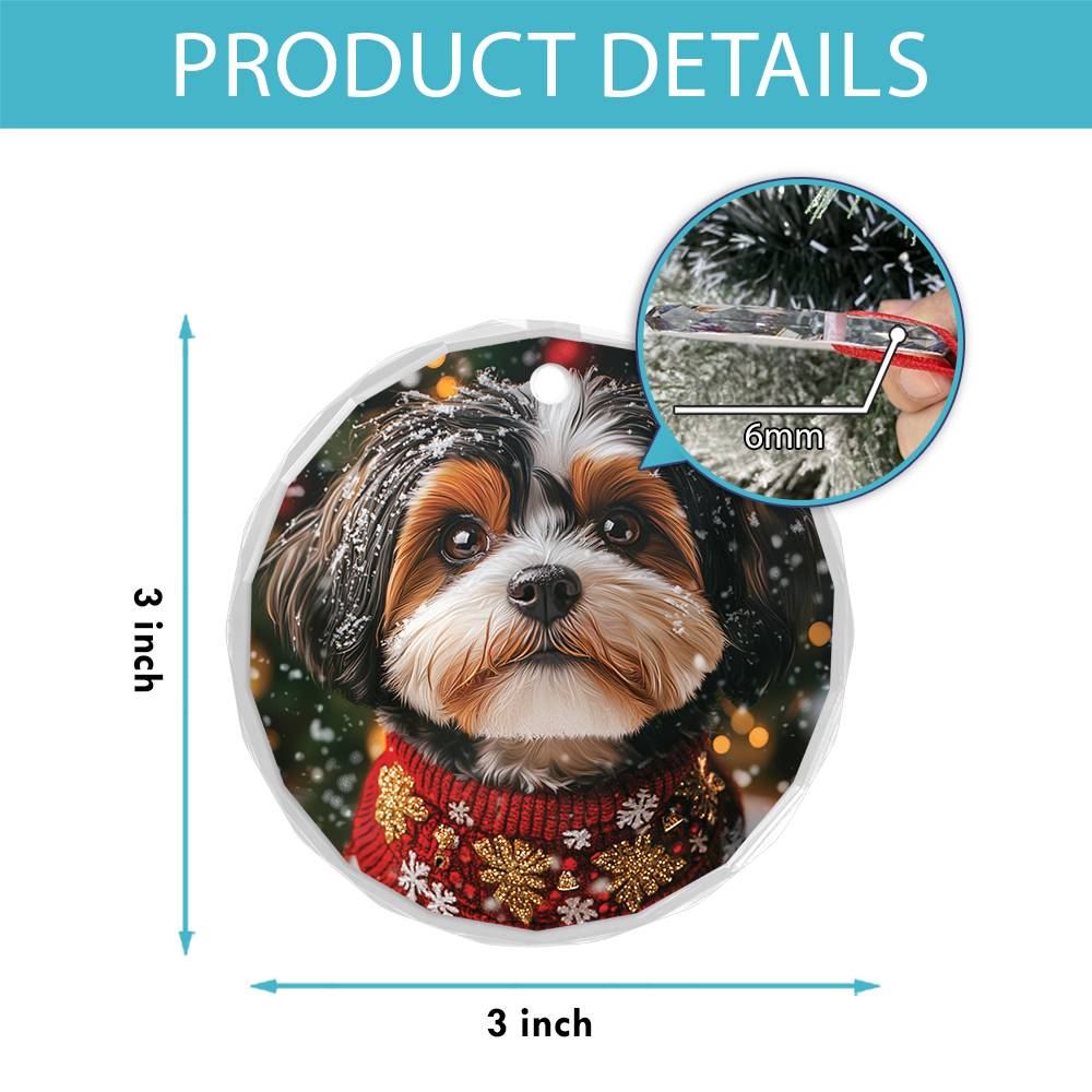 Beautiful Havanese Dog Christmas Night Design 1 Glass Ornament