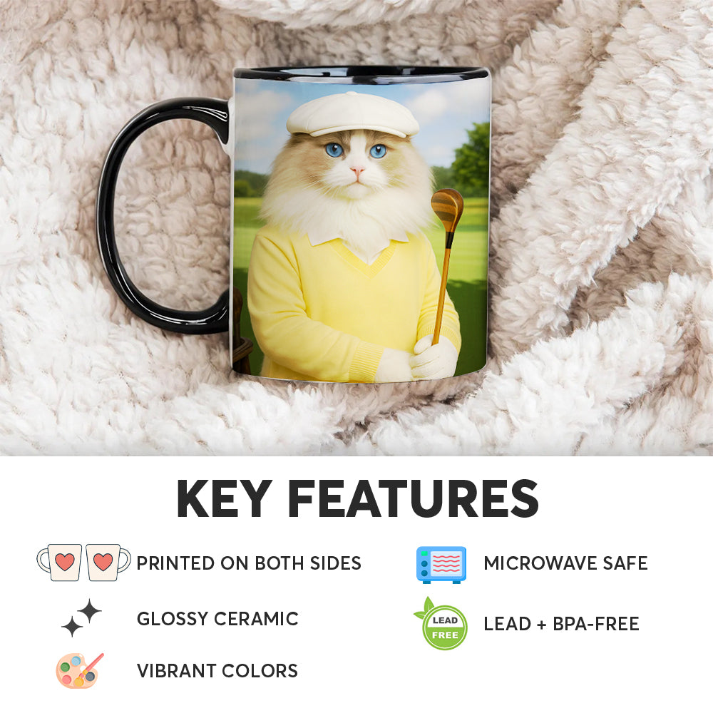 Custom Photo Golfer Cat Mug Gift For Cat Lovers