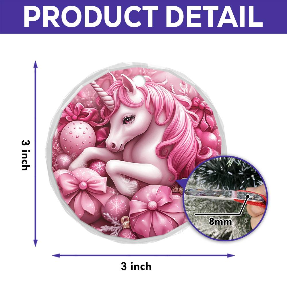 Unicorn Pink Christmas Design 1 Glass Ornament