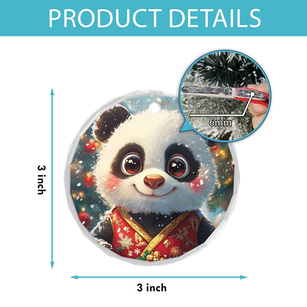 Beautiful Angus Panda Christmas Night Design 4 Glass Ornament