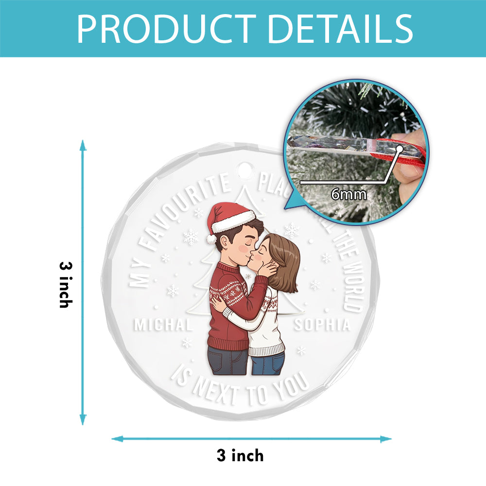 Christmas Couple Sideview You Are My Favorite By Far - Personalized Circle Glass Ornament2