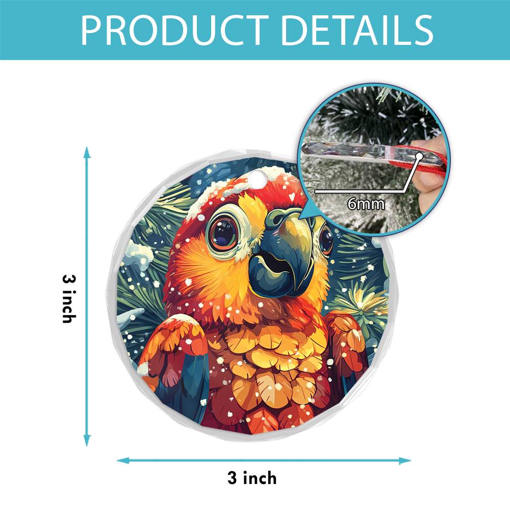 Beautiful Parrot Christmas Night Design 1 Glass Ornament