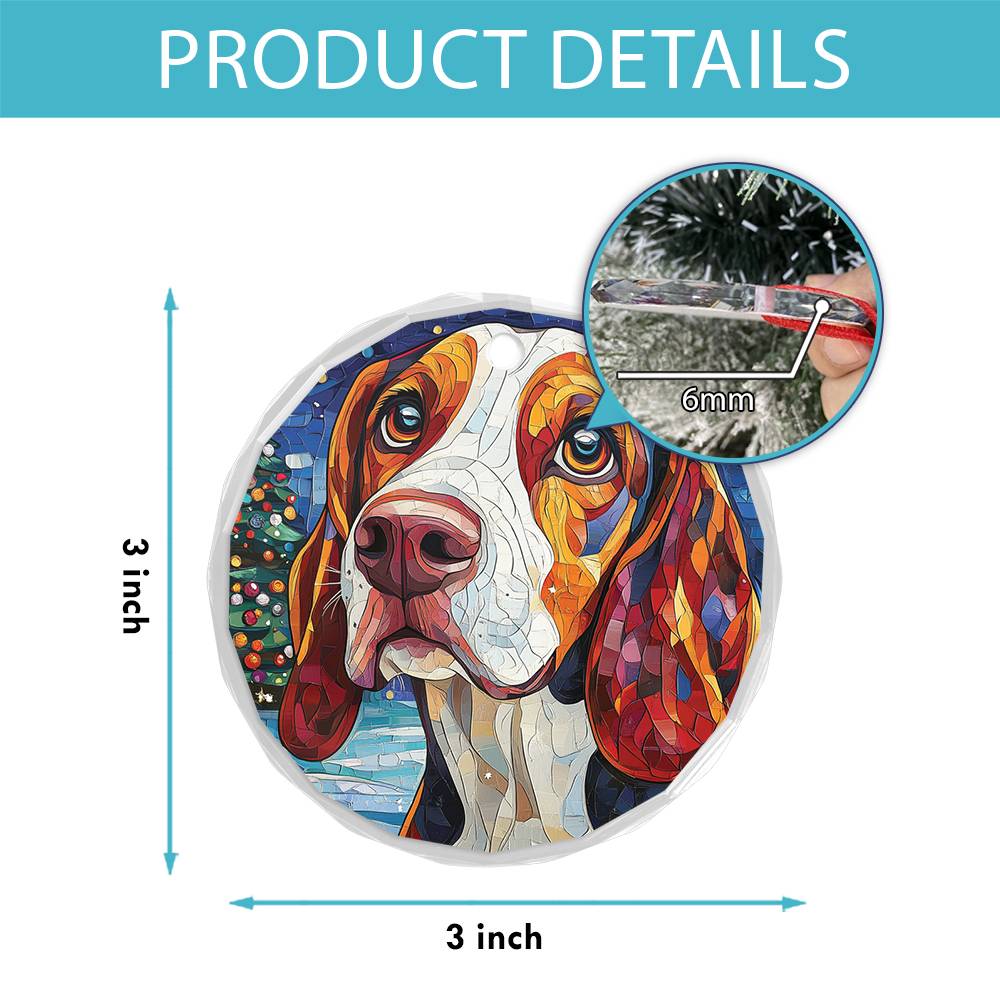Beautiful Bassett Hound Dog Christmas Night Design 3 Glass Ornament