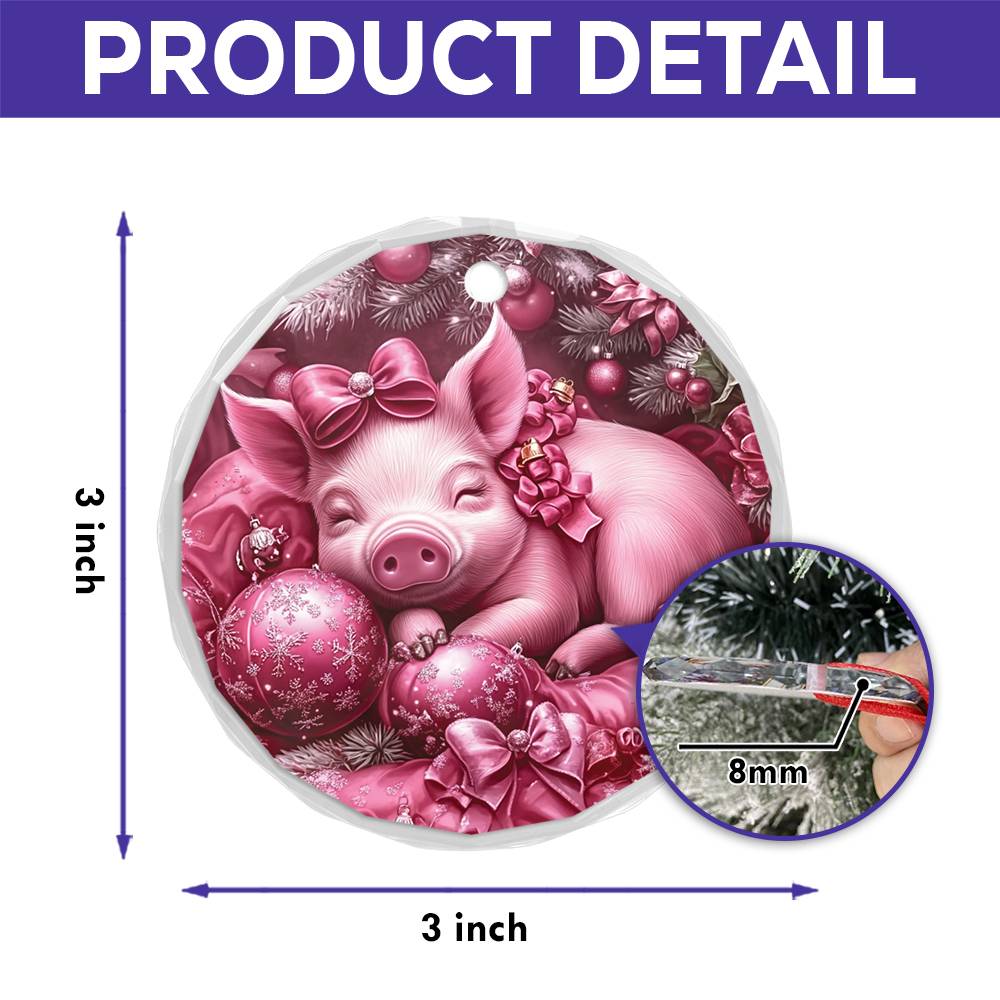 Pig Pink Christmas Design 1 Glass Ornament