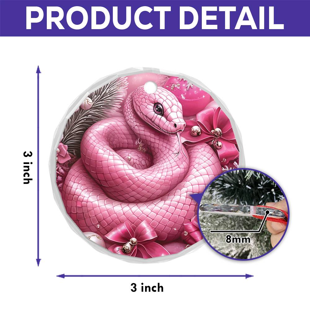 Snake Pink Christmas Design 1 Glass Ornament