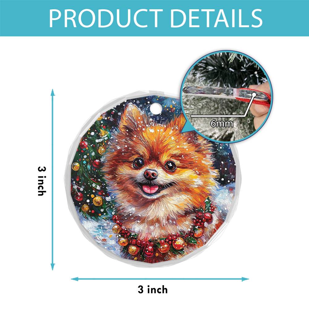 Beautiful Angus Pomeranian Dog Christmas Night Design 1 Glass Ornament