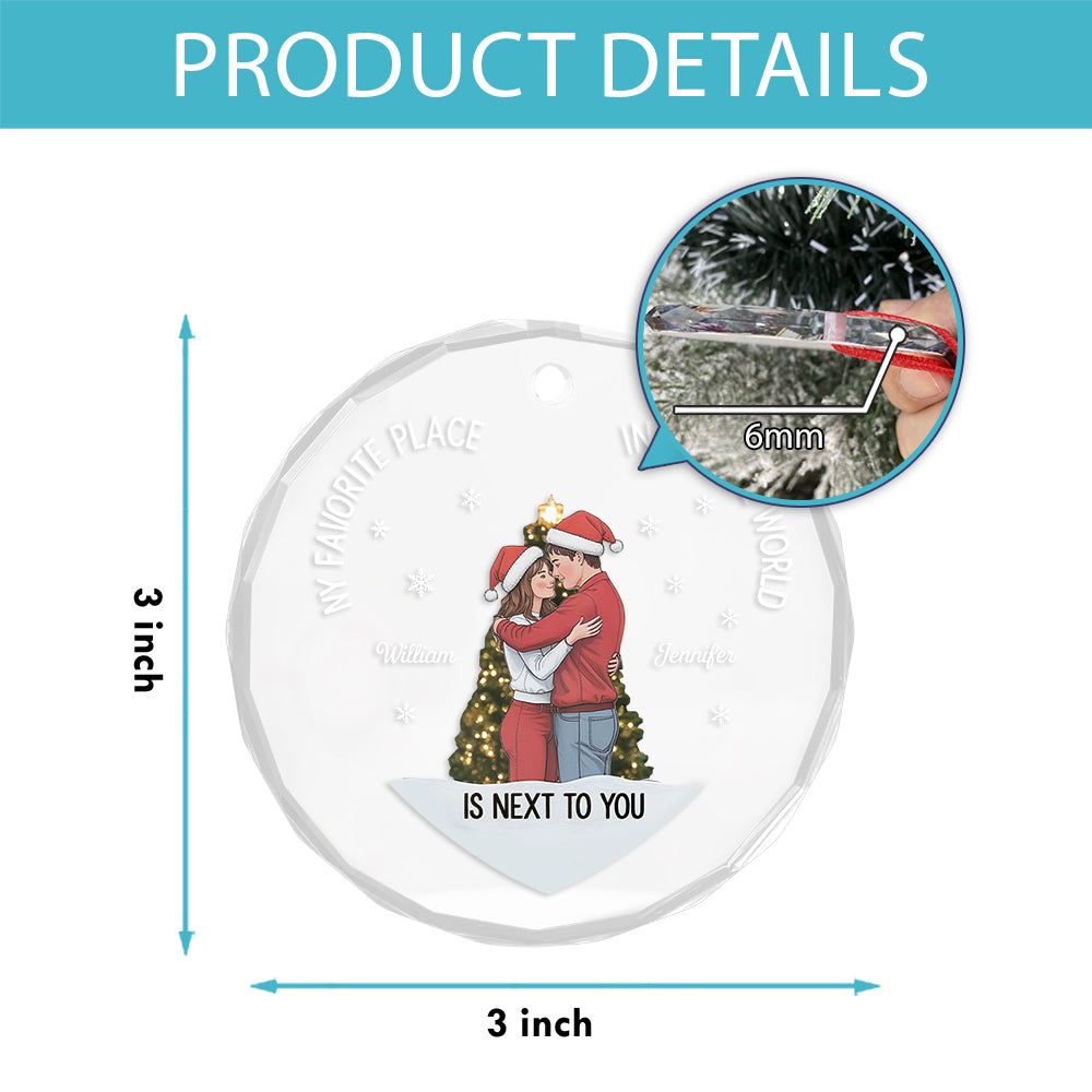 Christmas Couple Sideview You Are My Favorite By Far - Personalized Heart Glass Ornament4