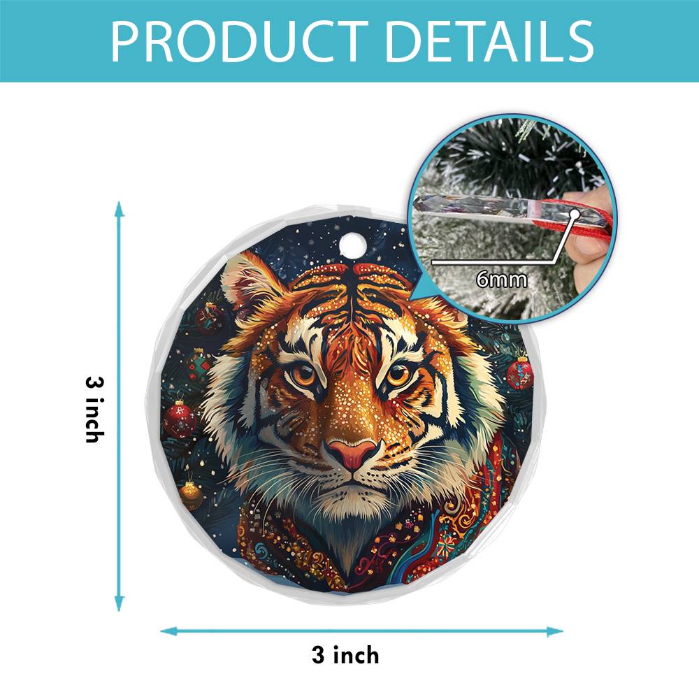 Beautiful Tiger Christmas Night Design 1 Glass Ornament