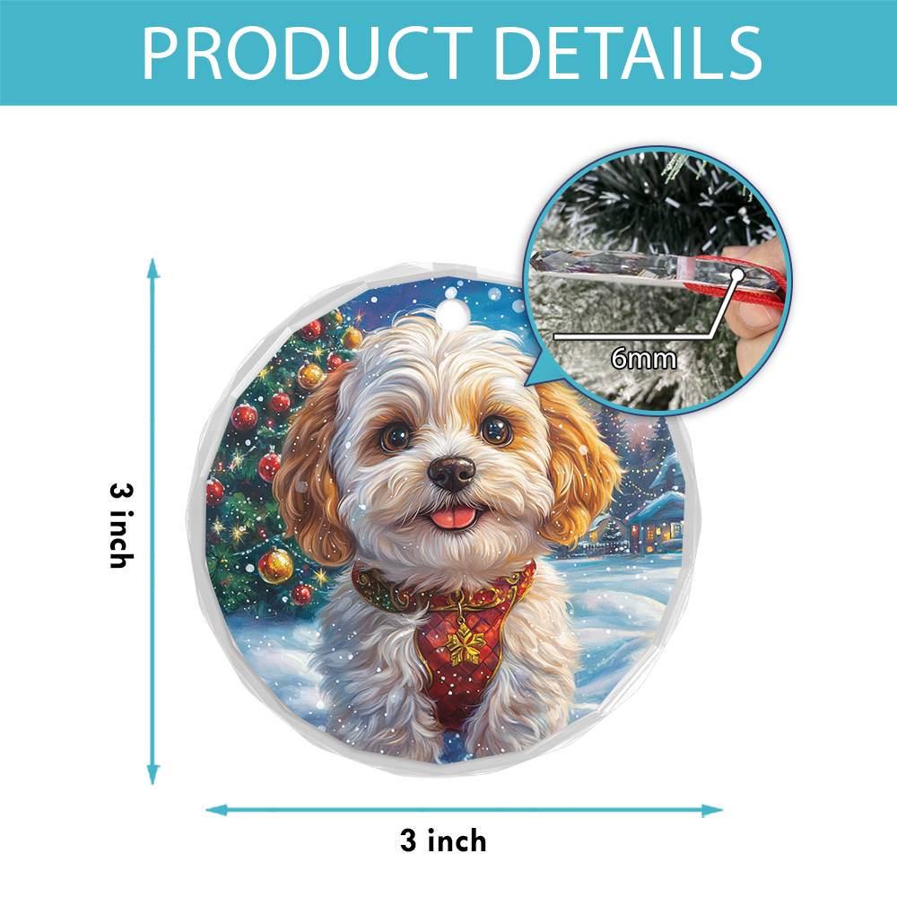 Beautiful Havanese Dog Christmas Night Design 2 Glass Ornament