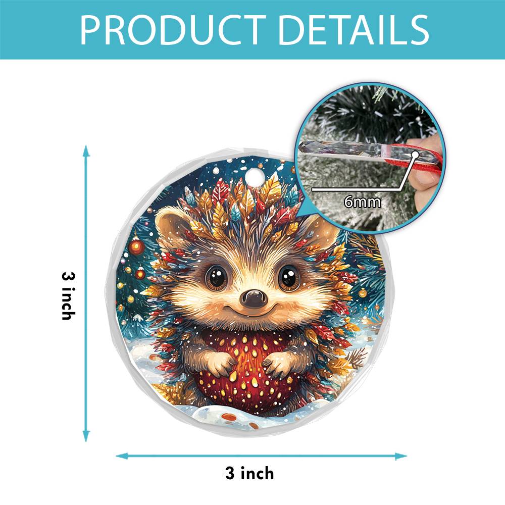 Beautiful Angus Hedgehog Christmas Night Design 2 Glass Ornament