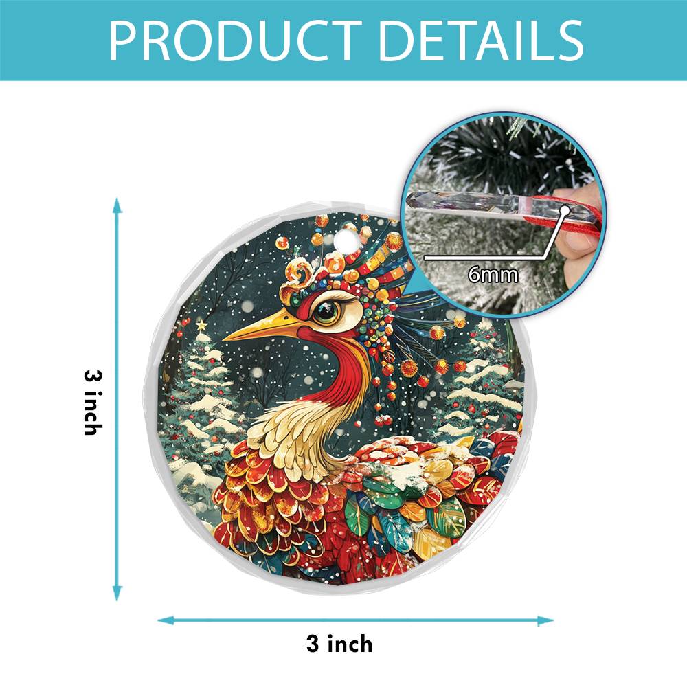 Beautiful Crane Christmas Night Design 4 Glass Ornament