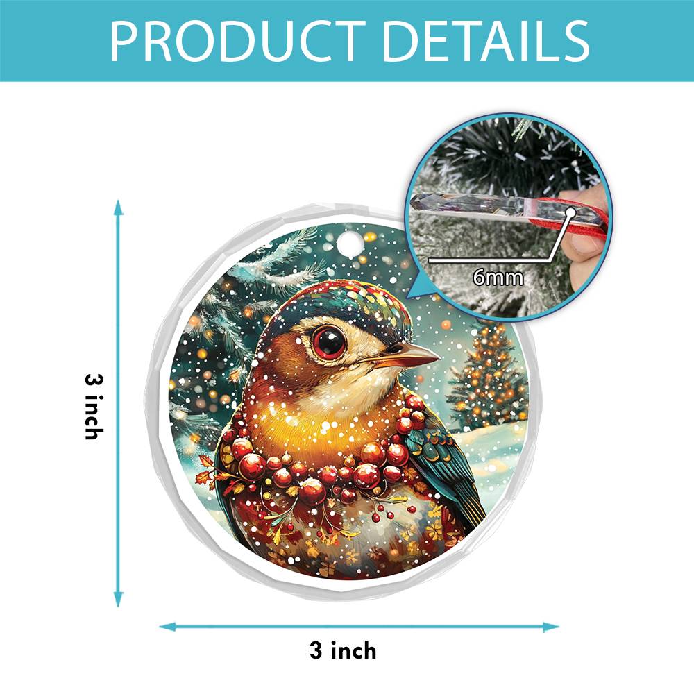 Beautiful Thrush Christmas Night Design 2 Glass Ornament