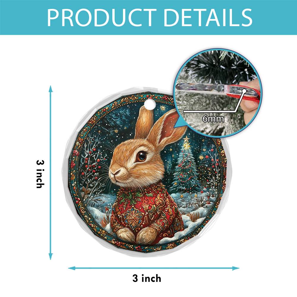 Beautiful Rabbit Christmas Night Design 1 Glass Ornament