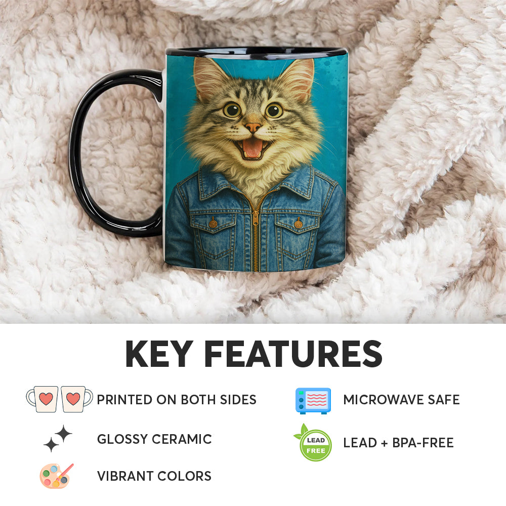 Custom Photo Denim Cat MugGift For Cat Lovers