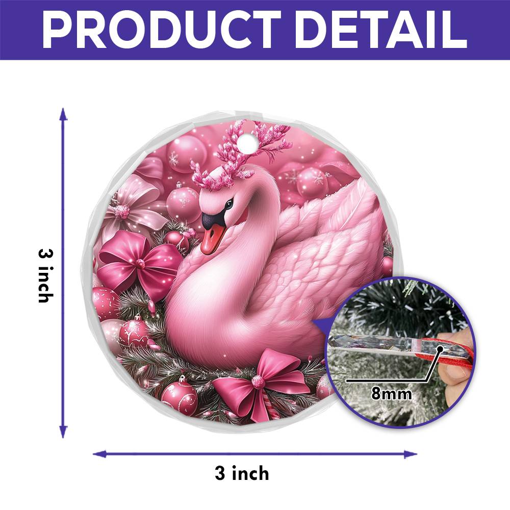 Swan Pink Christmas Design 4 Glass Ornament
