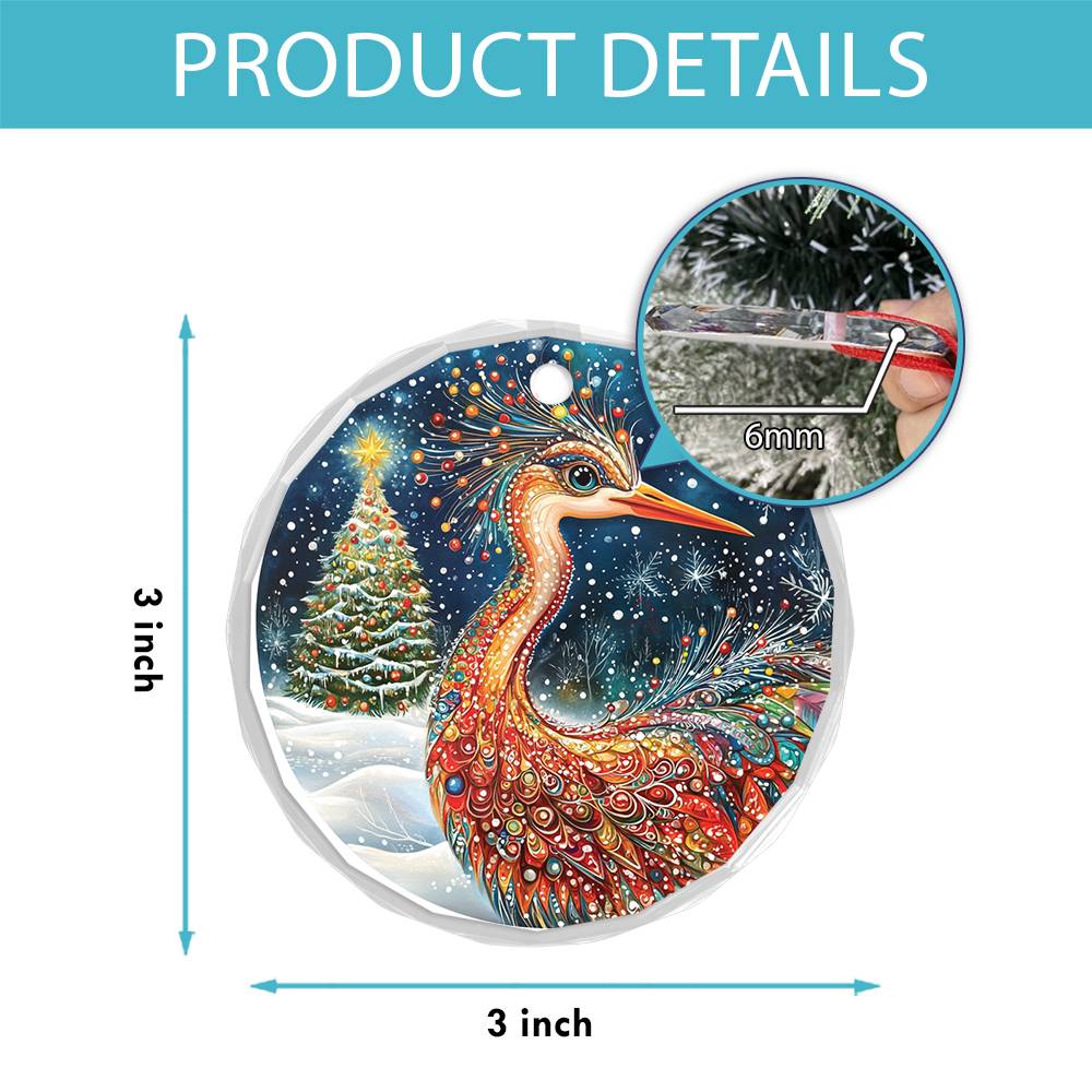 Beautiful Heron Christmas Night Design 1 Glass Ornament