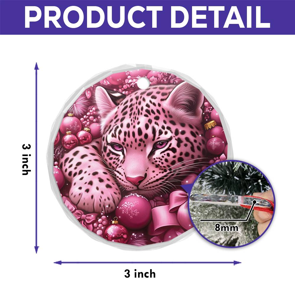 Leopard Pink Christmas Design 4 Glass Ornament