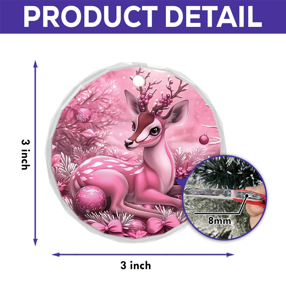 Antelope Pink Christmas Design 3 Glass Ornament