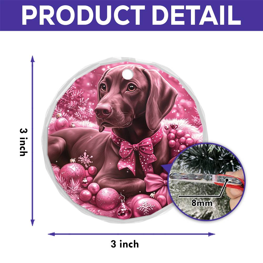 German Shorthaired Pointer Dog Pink Christmas Design 1 Glass Ornament