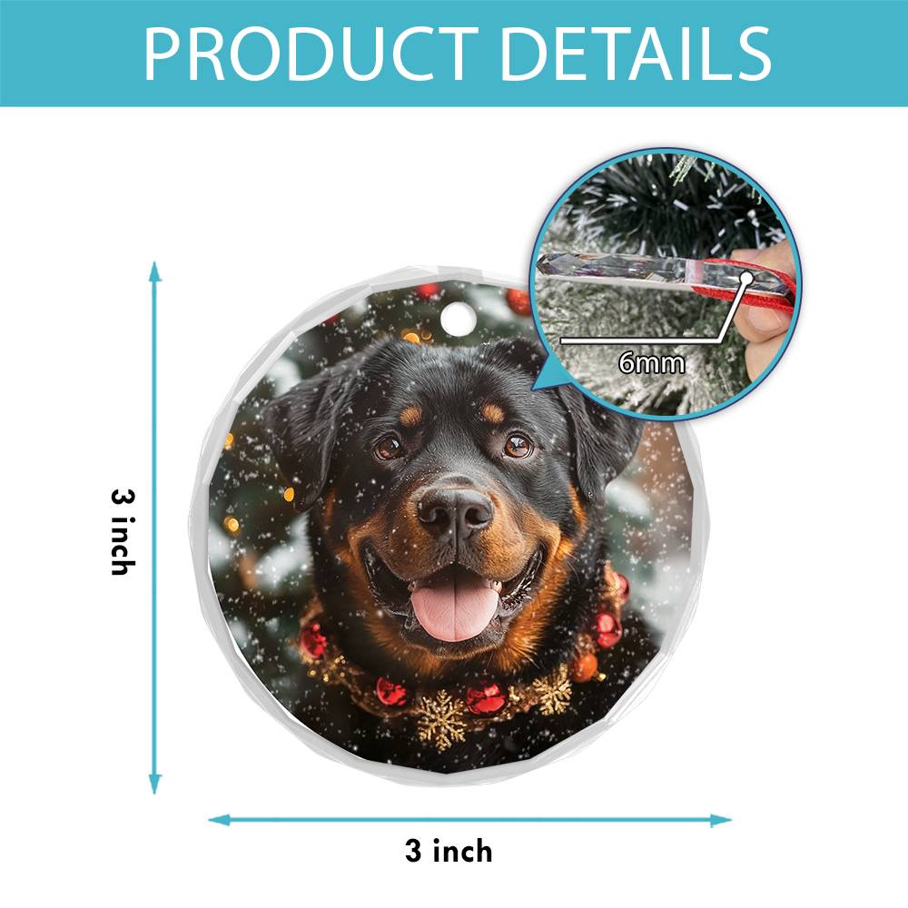 Beautiful Angus Rottweiler Dog Christmas Night Design 2 Glass Ornament