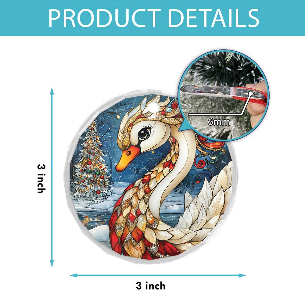 Beautiful Swan Christmas Night Design 4 Glass Ornament