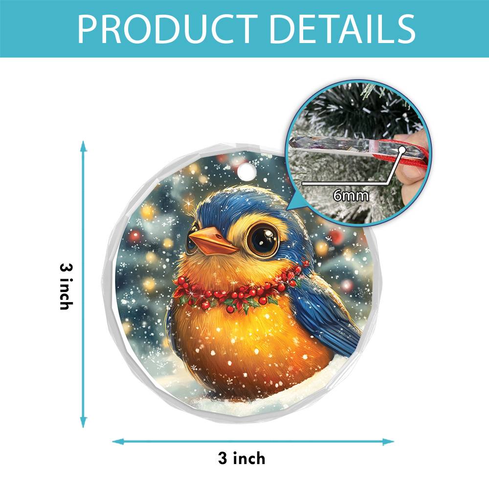 Beautiful Songbird Christmas Night Design 1 Glass Ornament
